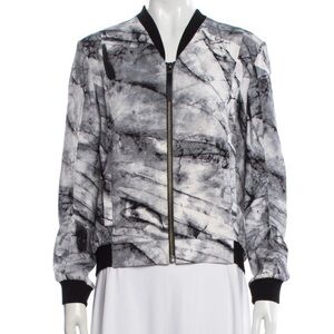 Helmut Lang Black and Gray Marble-Print Bomber Jacket